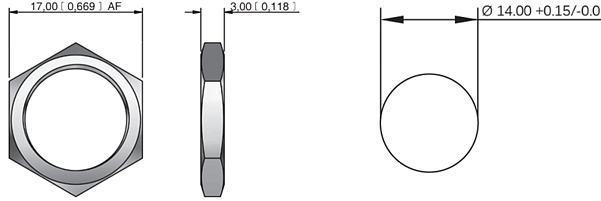Mechanical Drawing - APEM DUAL ICON Ø14mm Panel-Mount LED Indicators